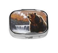 HMBGFW The Bear By The River Travel Pill Organizer, Compact Pill Boxwith 2 Compartments, Portable Medicine Organizer