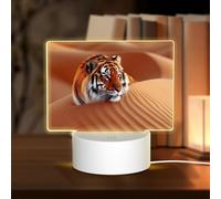 HMBGFW Tigers in The Desert Rectangle Acrylic Night Light, Nightlights with 3 Light Modes,USB Port, Perfect for Bedrooms and Bathrooms