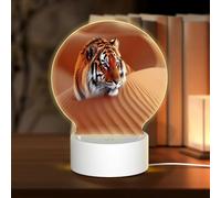 HMBGFW Tigers in The Desert Round Acrylic Night Light, Nightlights with 3 Light Modes,USB Port, Perfect for Bedrooms and Bathrooms