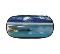 HMBGFW Two polar bears swimming Cute Pencil Case-Pink and Black Pencil Bag, Full Print Design, 300D Oxford Cloth
