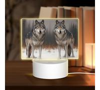 HMBGFW Two Wolves in The Snow Rectangle Acrylic Night Light, Nightlights with 3 Light Modes,USB Port, Perfect for Bedrooms and Bathrooms