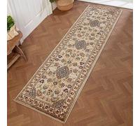Beige Traditional Bordered Floral Easy To Clean Rug For Dining Room Bed Room And Living Room-66 X 230Cm (Runner)