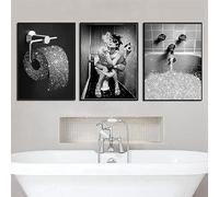 HMDKHI Animal Black White Wall Art Prints, Canvas Bathroom Pictures Set Funny Elephant Zebra Penguin Giraffe Animal In The Bathtub Pictures… (Lady Fashion, 20X30cm*4pcs)