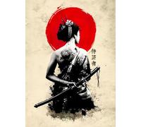 HMDKHI Japanese Bushido Poster, Ninjas Samurai Figures Painting With Mount Fuji, Without Frame (JP-08, 1 Piece, 20 x 30 cm)