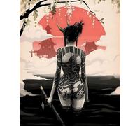 HMDKHI Japanese Bushido Poster - Samurai & Ninjas Figures, Mount Fuji, 40 x 60 cm (JP-06, 1 Piece, No Frame)