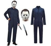 HMDKHI Michael Myers Costume Adult Scary Killer Mask Horror Overalls | Michael Costume for Adults,Horror Killer outfit with Jumpsuit Mask Knife