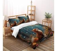 HMELTDIM Angel Foxes Bedding Set 3D Design Fairy Tale Fox Duvet Cover Set Chic Breathable Comforter Cover for Boys&Girls with Pillowcase King(220x240cm)
