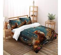 HMELTDIM Angel Foxes Bedding Set 3D Digital Printing Fairy Tale Fox Duvet Cover Set Microfiber Quilt Cover Universal for All Seasons with Pillow Super King(260x220cm)