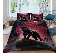 HMELTDIM Black Panther Red Bedding Set 3D Design Animal Themes Wildlife Duvet Cover Set Microfiber Quilt Cover Suitable for Family,couple,children Pillowcase King(220x240cm)