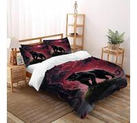 HMELTDIM Black Panther Red Bedding Set 3D Digital Printing Animal Themes Wildlife Duvet Cover Set 3 Pieces Chic Breathable Comforter Cover for Boys & Girls with Pillowcase Super King(260x220cm)
