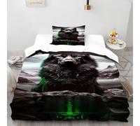 HMELTDIM Black Wolf Bedding Set 3D Digital Printing Nordic Myth Duvet Cover Set Microfiber Quilt Cover Universal for All Seasons with Pillow Single(135x200cm)