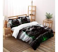 HMELTDIM Black Wolf Bedding Set 3D Digital Printing Nordic Myth Duvet Cover Set Microfiber Quilt Cover Universal for All Seasons with Pillow Super King(260x220cm)