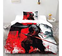 HMELTDIM Blood Day Warrior Bedding Set 3D Digital Printing Dark Warrior Duvet Cover Set Microfiber Quilt Cover Universal for All Seasons with Pillow Single（135x200cm）