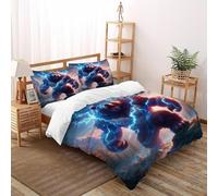 HMELTDIM Blue Lightning Bear Bedding Set 3D Digital Printing Thunder War Bear Duvet Cover Set Microfiber Quilt Cover Universal for All Seasons with Pillow Super King(260x220cm)