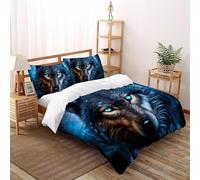 HMELTDIM Blue Wolf Bedding Sets for Boys Kids Duvet Cover,3D Cartoon Animal Comforter Cover Bed Set Ultra Soft Room Decor Super King（260x220cm）