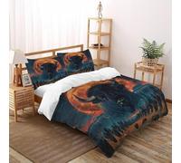 HMELTDIM Buffalo Moon Bedding Set 3D Digital Printing Animal Themes Wildlife Duvet Cover Set Chic Breathable Comforter Cover Universal for All Seasons with Pillow Super King（260x220cm）