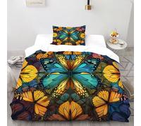 HMELTDIM Colourful Butterflies Bedding Set 3D Design Glowing Butterfly Duvet Cover Set Chic Breathable Comforter Cover for Boys&Girls with Pillowcase Single（135x200cm）