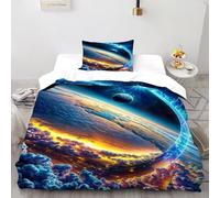 HMELTDIM Earth Cosmos Bedding Set 3D Design Stellar Themes Duvet Cover Set Chic Breathable Quilt Cover 2 Pieces Universal for All Seasons Pillowcase Single（135x200cm）