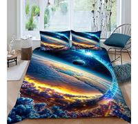 HMELTDIM Earth Cosmos Bedding Set Floral Printed Stellar Themes Duvet Cover Set Chic Breathable Quilt Cover Suitable for Family,couple,children with Pillow King（220x240cm）