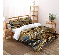 HMELTDIM Golden Owl Bedding Set 3D Design Owl Duvet Cover Set Chic Breathable Comforter Cover Suitable for Family,couple,children Pillowcase King(220x240cm)