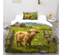 HMELTDIM Highland Cow Bedding Set 3D Design Highland Cute Cow Duvet Cover Set Chic Breathable Comforter Cover for Boys&Girls with Pillowcase Single（135x200cm）