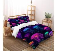 HMELTDIM Jellyfish Bedding Set 3D Design Neon Jellyfish Duvet Cover Set Chic Breathable Comforter Cover Suitable for Family,couple,children Pillowcase Double（200x200cm）