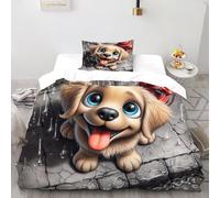 HMELTDIM Puppy in Rain Bedding Set 3D Digital Printing Cute Puppy Duvet Cover Set Microfiber Quilt Cover Universal for All Seasons with Pillow Single（135x200cm）