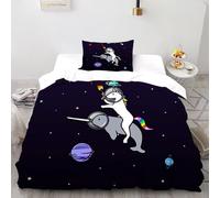 HMELTDIM Space Narwhal Adventure Bedding Set 3D Design Narwhal Duvet Cover Set Chic Breathable Comforter Cover for Boys&Girls with Pillowcase Single（135x200cm）