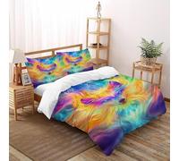 HMELTDIM Tie-Dye Foxes Bedding Set 3D Design Rainbow Wolf Duvet Cover Set Chic Breathable Comforter Cover for Boys&Girls with Pillowcase Super King(260x220cm)