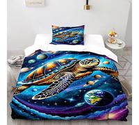 HMELTDIM Turtle Universe Bedding Set 3D Digital Printing Animal Themes Marine Animals Duvet Cover Set 2 Pieces Microfiber Comforter Cover for Boys & Girls with Pillowcase Single(135x200cm)