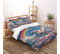 HMELTDIM Unicorn Rainbow Bedding Set Digital Printe Animal Themes Wildlife Duvet Cover Set 3 Pieces Chic Breathable Quilt Cover Universal for All Seasons with Pillowcase Double（200x200cm）