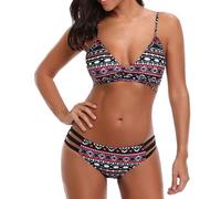 Hmeng Two Piece Bikini Swimsuit, Women Boho Print Push-Up Padded Bra Beach Bikini Set Swimsuit Stripe Swimwear Beach Suit Bikini Sets for Women Bikini Trimmer Women Bikinis for Ladies (M, Black)