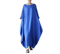 Hmeng Women Maxi Dress Long Sleeve Baggy Ball Gown Casual Solid Loose Party Plus Size Long Dresses (XXXXL, Blue)