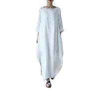 Hmeng Women Maxi Dress Long Sleeve Baggy Ball Gown Casual Solid Loose Party Plus Size Long Dresses (XXXL, White)