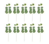 HMETOL 10Pcs Realistic Artificial Eucalyptus Stems Faux Money Leaf | Vase filler, DIY wreaths. Bendable iron core. No shedding. Intricate small design. Rich green White 30cm