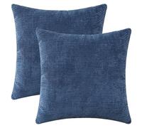 HMETOL 2 Pcs Corduroy Classical Modern Soft Solid Pillow Covers for Couch Sofa Home Bedroom Navy Blue 45 x 45 cm