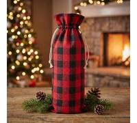 HMETOL 6 Pack Gift Bags Drawstring Wine Bottle Gift Bags with Handles | Durable, thick-material multi-purpose handled bags with convenient drawstrings. Red 15cm x 35cm