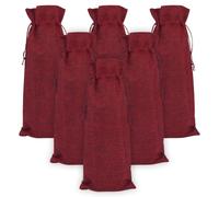 HMETOL 6 Pack Gift Bags Single Wine Bottle Gift Bags with Handles | Durable, thick-material multi-purpose handled bags with convenient drawstrings. Wine Red 15cm x 35cm