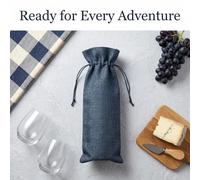 HMETOL 6 Pack Gift Bags Single Wine Bottle Gift Bags with Handles | Durable, thick-material multi-purpose handled bags with convenient drawstrings. Dark Navy 15cm x 35cm