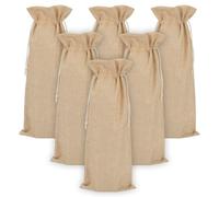 HMETOL 6 Pack Gift Bags Single Wine Bottle Gift Bags with Handles | Durable, thick-material multi-purpose handled bags with convenient drawstrings. Beige 15cm x 35cm