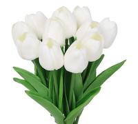 HMETOL Artificial Tulip Fake Flowers Decor, 12pcs Flower Arrangement Bouquets, and Home Kitchen Wedding Bouquet Decorations Office Floral White 32cm