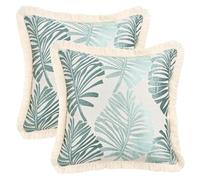 HMETOL Boho Decorative Palm Leaf Jacquard Throw Pillow with Tassel Edge
