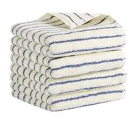 HMETOL Classic Stripe Cotton Hand Towels for Bathroom Kitchen Spa | Bathrooms, kitchens, gyms. Double-stitched edges. Quick-drying. Light Blue Pack of 4