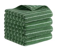 HMETOL Classic Stripe Cotton Hand Towels for Bathroom Kitchen Spa | Bathrooms, kitchens, gyms. Double-stitched edges. Quick-drying. Green Pack of 4