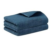 HMETOL Cotton Striped Pattern 2 Pack Hand Towels, Highly Absorbent Decorative Towels for Bathroom Dark Blue 34cmx76cm