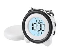 HMETOL Digital Alarm Clock Large LED Display Dual Alarms Wired Shaker | Snooze button for extra rest. Compact size fits nightstand. Battery powered, no cords. White 11cm x 6cm x 11cm
