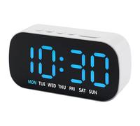HMETOL Dimmable LED Alarm Clock - 5-Level Brightness, Dual Alarms, Snooze Function, Fits Bedside Table White Housing and Blue Light 13cm x 3.5cm x 6cm