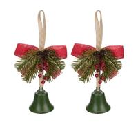 HMETOL Hanging Bells- Pack Vintage Rustic Iron Decorative Bells with Rope, Clear Negative Energy Witchy Decor Green 6cm x 6cm x 16cm