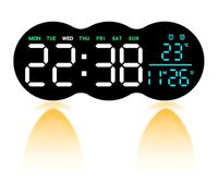 HMETOL LED Digital Wall Clock with Large Display, Auto-Dimming, 12/24Hr Format, Modern Silent Clocks with Remote Control for Living Room Multicolor 28 cm