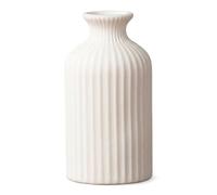 HMETOL Modern Ceramic Ribbed Chubby Flower Vase Wide Opening | Porcelain clay. Desktop, shelf, bathroom. Stable base. Leakproof interior. White 8cm x 8cm x 15cm